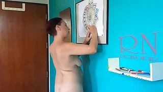 Indian nudist painting Indian D - Mandala. Relax music. Naked art workshop. Scene 6